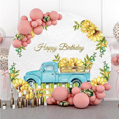 Lofaris Round Car Sunflower Enclosure Happy Birthday Backdrop