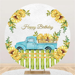 Lofaris Round Car Sunflower Enclosure Happy Birthday Backdrop