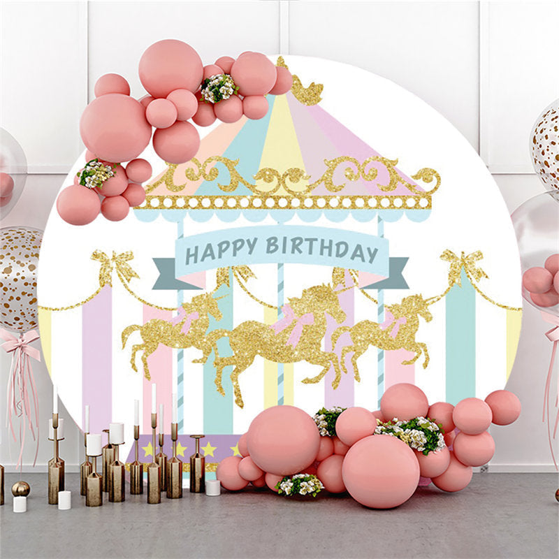 Lofaris Round Circus Carousel Happy Birthday Backdrop For Kid