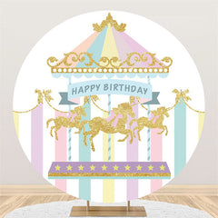 Lofaris Round Circus Carousel Happy Birthday Backdrop For Kid