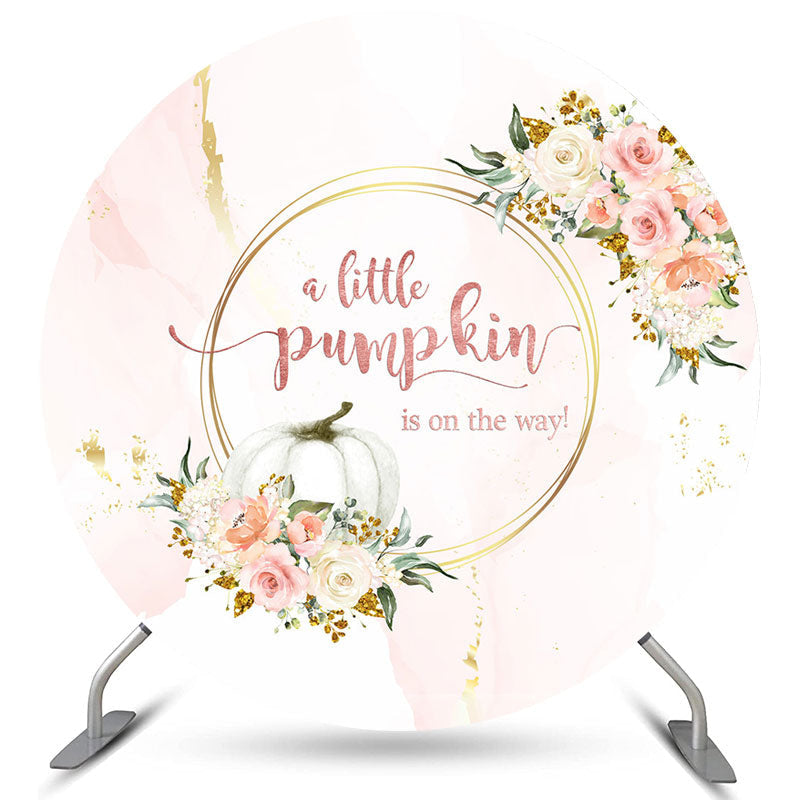 Lofaris Round Floral Pumpkin On The Way Baby Shower Backdrop