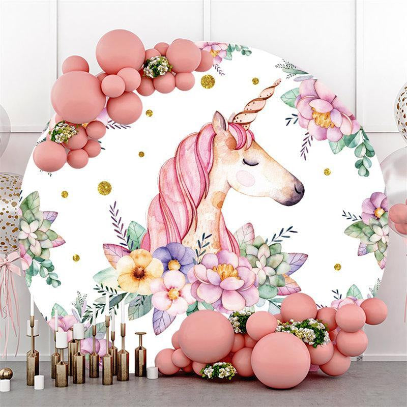 Lofaris Round Flower Unicorn Baby Shower Backdrop For Girl