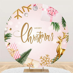 Lofaris Round Gift Tree And Gold Elk Merry Chrismas Backdrop