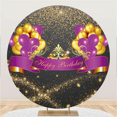 Lofaris Round Glitter And Balloons Happy Birthday Backdrop