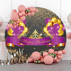 Lofaris Round Glitter And Balloons Happy Birthday Backdrop