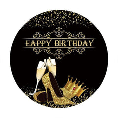 Lofaris Round Glitter Gold High Heels Black Birthday Backdrop