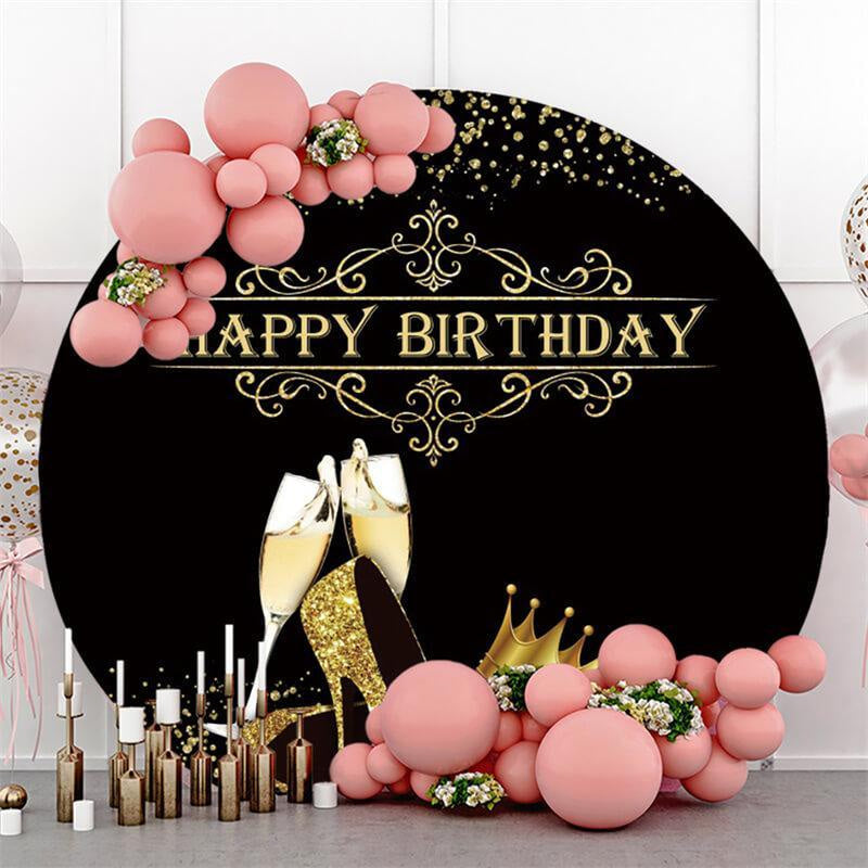 Lofaris Round Glitter Gold High Heels Black Birthday Backdrop