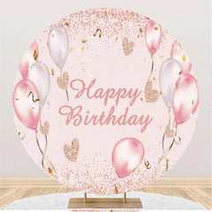 Lofaris Round Glitter Pink Happy Birthday Backdrop For Girl