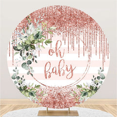 Lofaris Round Glitter Pink Oh Baby Stripe Shower Backdrop