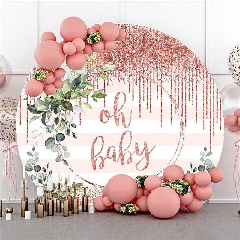 Lofaris Round Glitter Pink Oh Baby Stripe Shower Backdrop