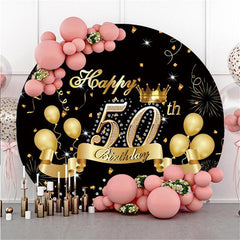 Lofaris Round Gold Balloons 50th Birthday Backdrop For Party