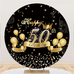 Lofaris Round Gold Balloons 50th Birthday Backdrop For Party