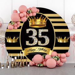 Lofaris Round Gold Black Striped Crown Happy Birthday Backdrop