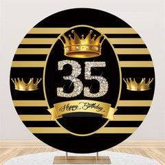 Lofaris Round Gold Black Striped Crown Happy Birthday Backdrop