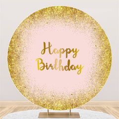 Lofaris Round Gold Glitter And Pink Happy Birthday Backdrop