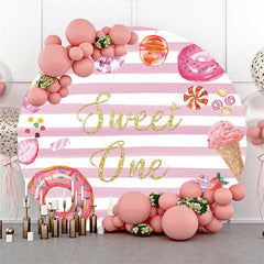 Lofaris Round Gold Sweet One Stripe Happy Birthday Backdrop