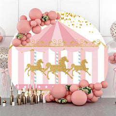 Lofaris Round Golden Horse Happy Birthday Backdrop For Girl