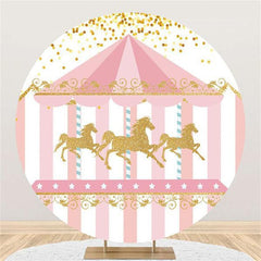 Lofaris Round Golden Horse Happy Birthday Backdrop For Girl