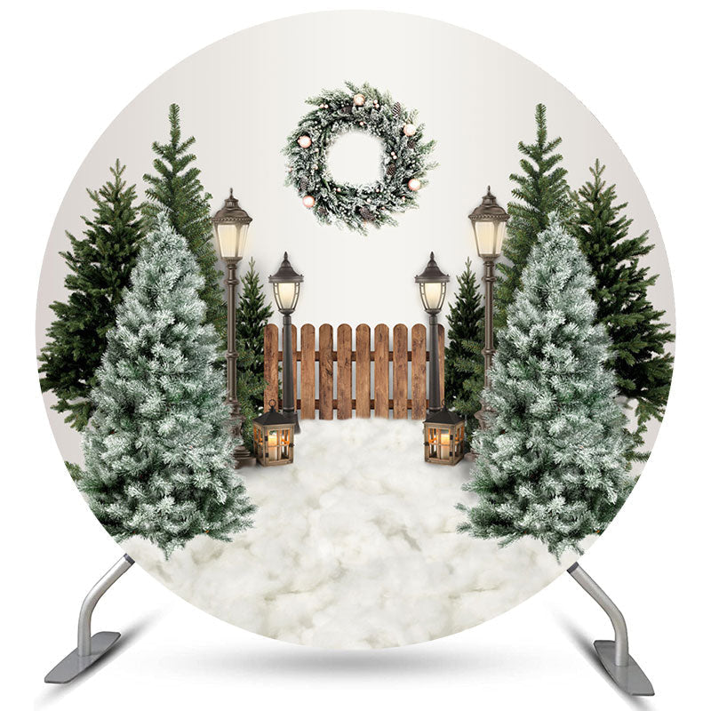 Lofaris Round Greeny Wreath White Merry Christmas Backdrop