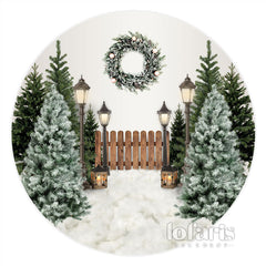 Lofaris Round Greeny Wreath White Merry Christmas Backdrop