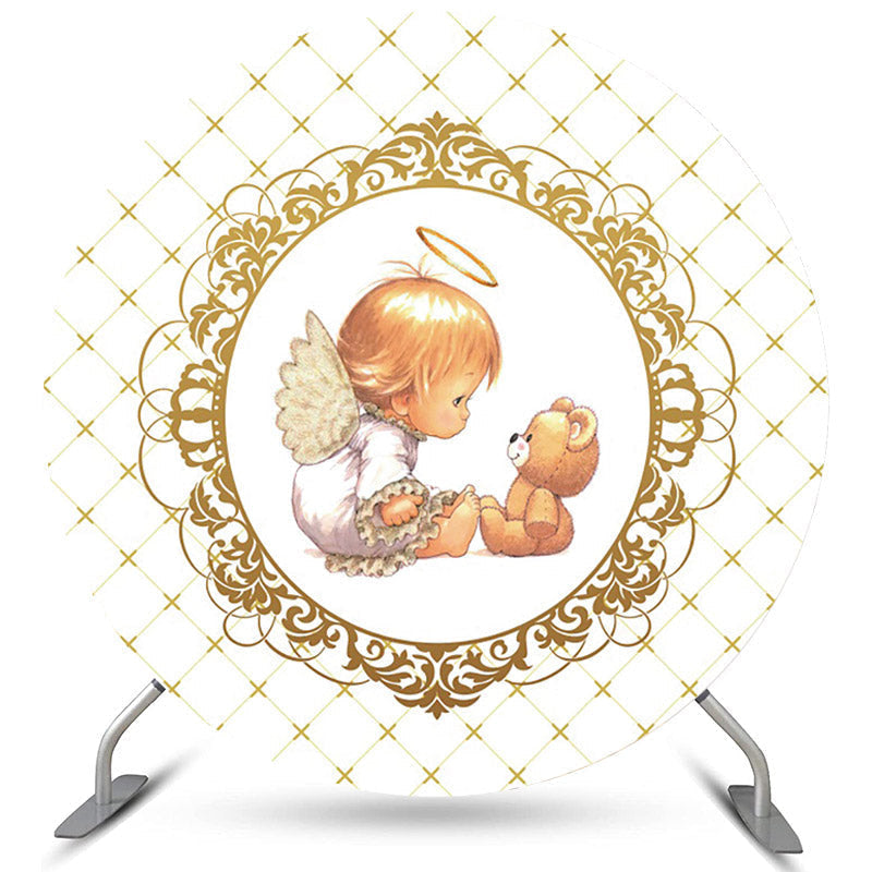 Lofaris Round Litter Baby And Brown Bear Shower Backdrop