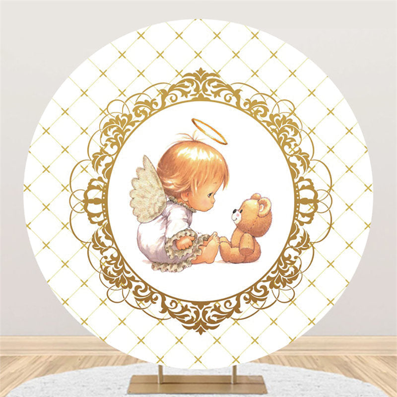 Round Litter Baby And Brown Bear Baby Shower Backdrop -Lofaris