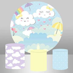 Lofaris Round Love Rainbow White Clouds Baby Shower Backdrop