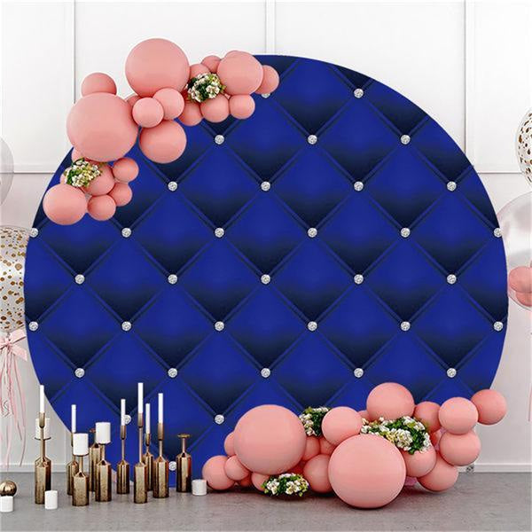 Lofaris Round Navy Blue Silver Dot Happy Birthday Backdrop