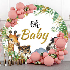 Lofaris Round Oh Baby Animals And Leaves Happy Birthday Backdrop