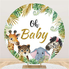 Lofaris Round Oh Baby Animals And Leaves Happy Birthday Backdrop