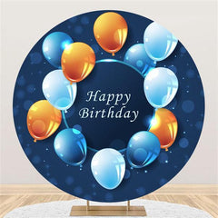 Lofaris Round Orange And Blue Balloons Happy Birthday Backdrop