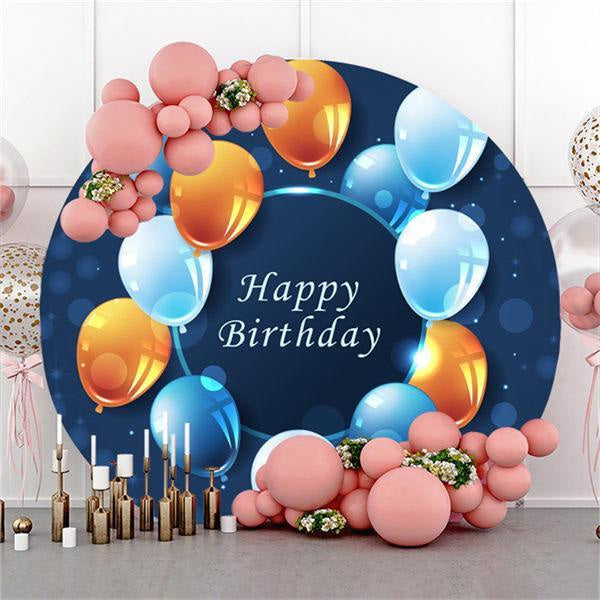 Lofaris Round Orange And Blue Balloons Happy Birthday Backdrop