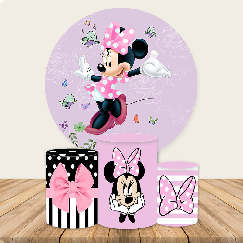 Round Pink Lovely Minnie Theme Backdrop Kit For Girl