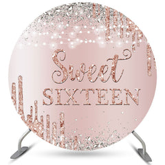 Lofaris Round Pink Sweet 16 Happy Birthday Backdrop For Girl