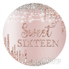 Lofaris Round Pink Sweet 16 Happy Birthday Backdrop For Girl