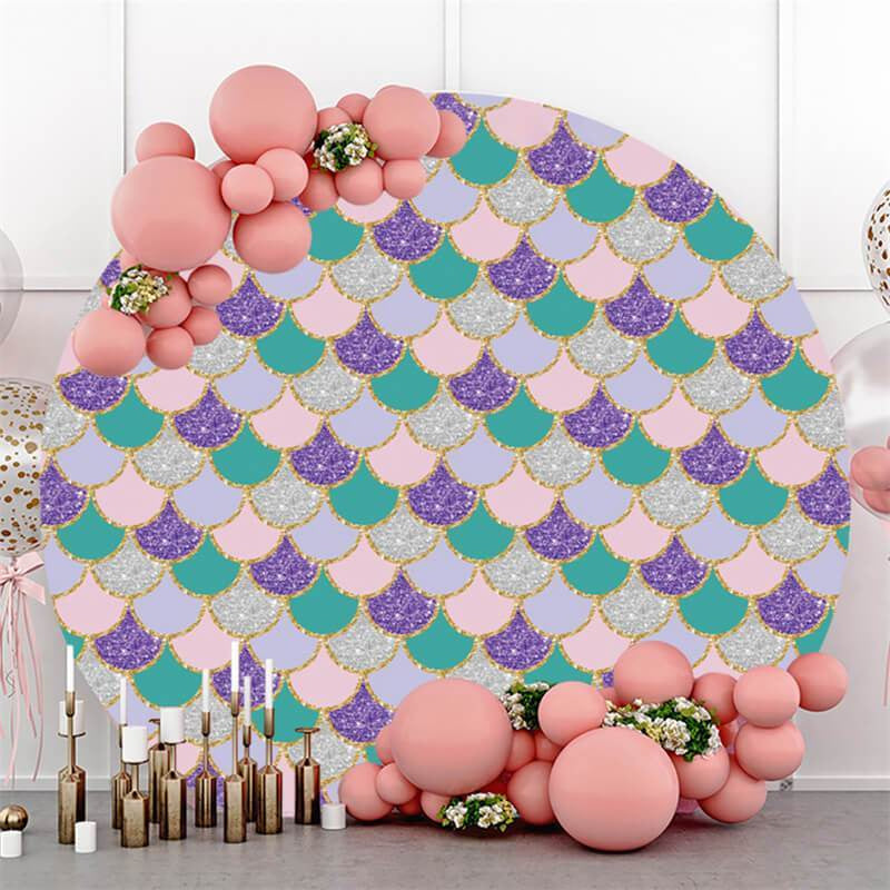 Lofaris Round Purple And Pink Scales Mermaid Themed Backdrop