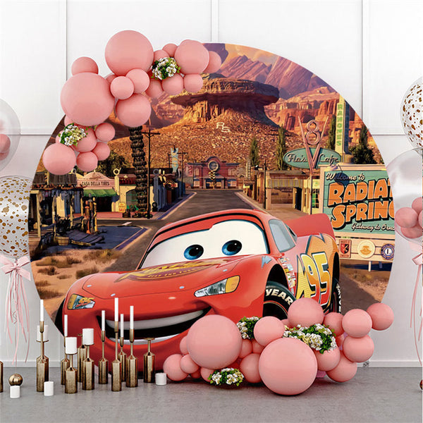 Round Red Sports Birthday Disney Cars Backdrop Lofaris