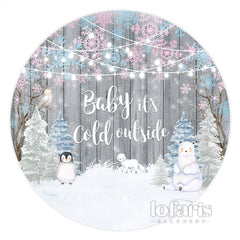 Lofaris Round Snowy White Penguin Xmas Baby Shower Backdrop