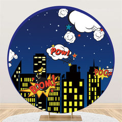 Lofaris Round Stars At Night And House Happy Birthday Backdrop