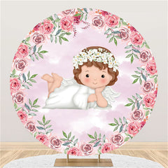 Lofaris Round The Girl Lies In Flowers Baby Shower Backdrop