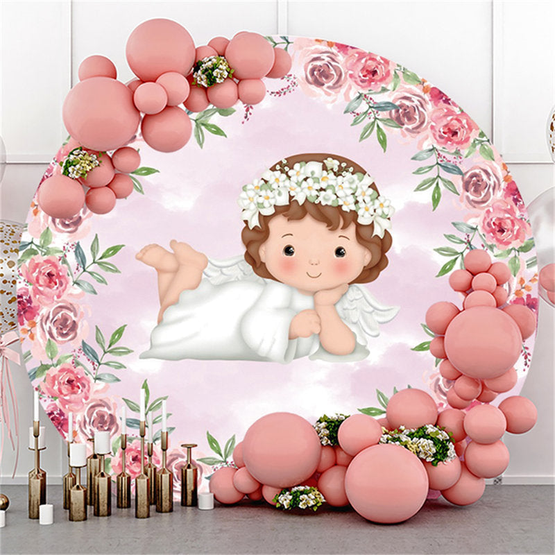 Lofaris Round The Girl Lies In Flowers Baby Shower Backdrop