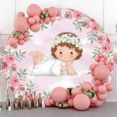 Lofaris Round The Girl Lies In Flowers Baby Shower Backdrop