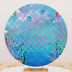 Lofaris Round Underwater World Happy Birthday Backdrop For Girl