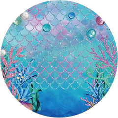 Lofaris Round Underwater World Happy Birthday Backdrop For Girl