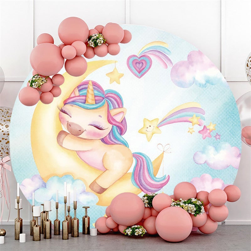 Lofaris Round Unicorn And Moon Baby Shower Backdrop For Party