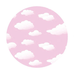 Lofaris Round White Cloud Pink Happy Birthday Backdrop For Girl