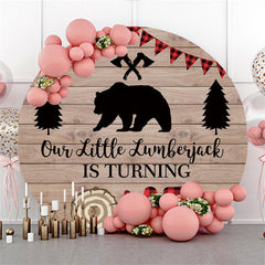 Lofaris Round Wooden Forest Bear Happy 1St Birthday Backdrop