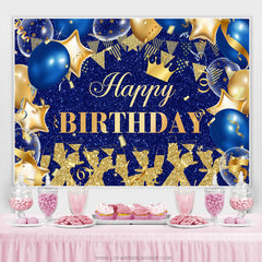 Lofaris Royal Blue And Gold Glitter Balloons Birthday Backdrop