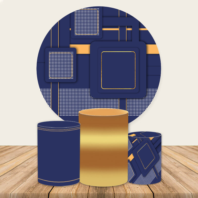 Lofaris Royal Blue And Yellow Square Pattern Round Backdrop Kit