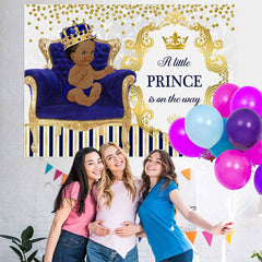 Lofaris Royal Blue Gold King Chair Crown Baby Shower Backdrop